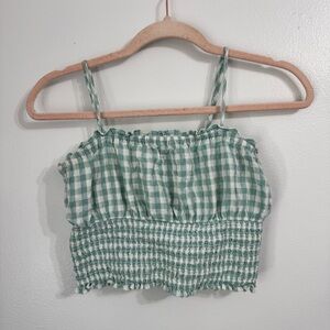 American Eagle Gingham Smocked Crop Tank Top